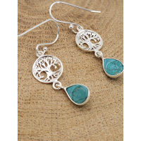 Echt zilveren oorbel met Torkoois Levensboom 